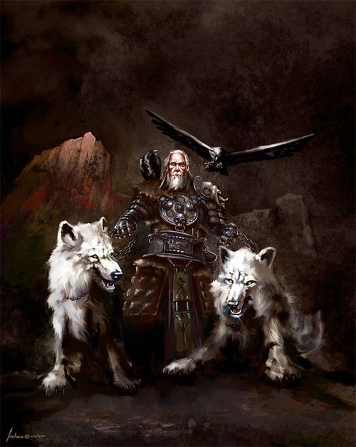 Odin , his wolves and ravens
