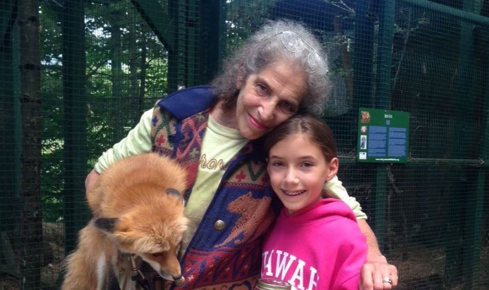 Wendy and Pippin the red fox with a young donor