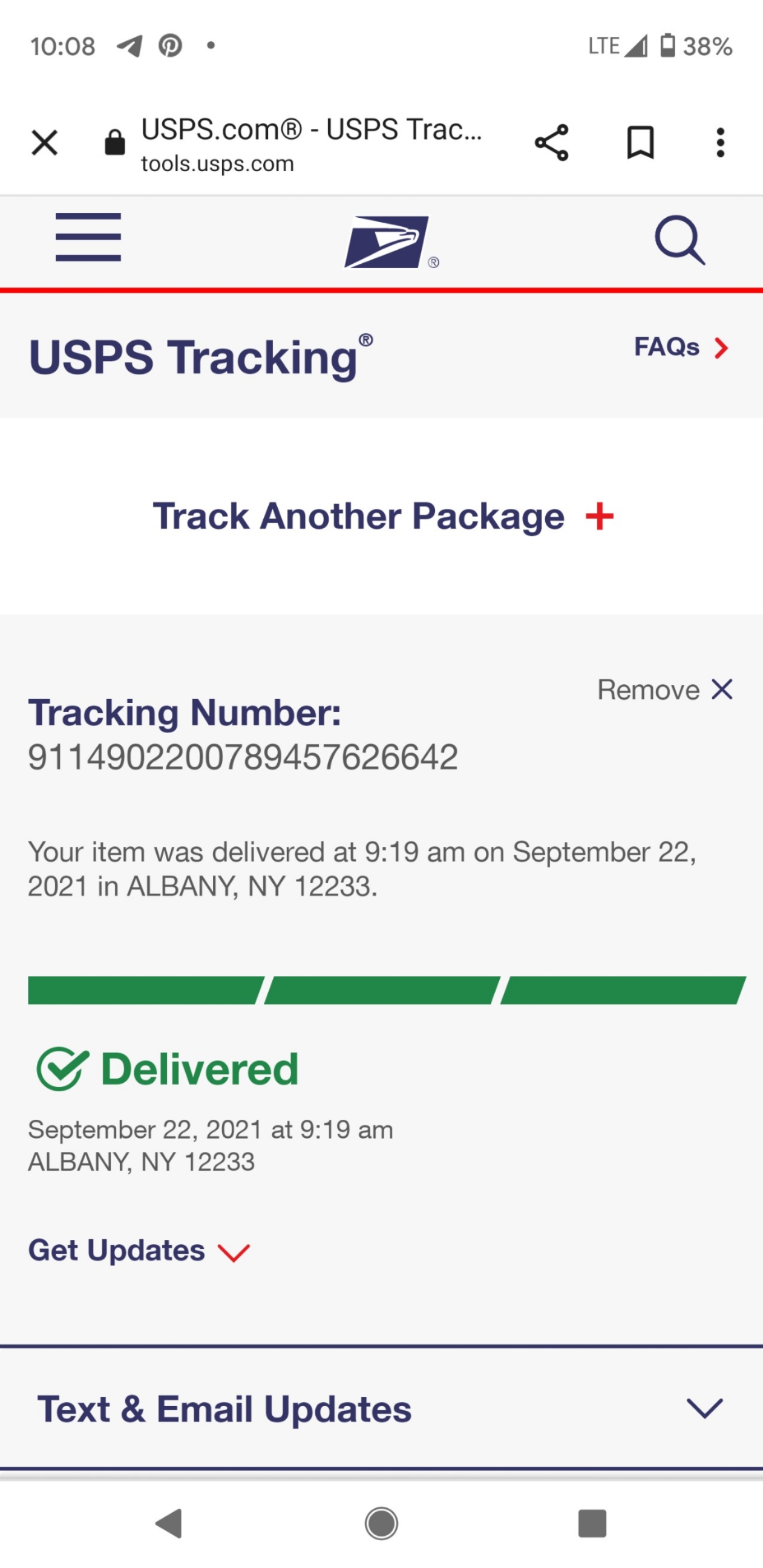 DEC receipt for Woodcock applicxation on Sept 22nd